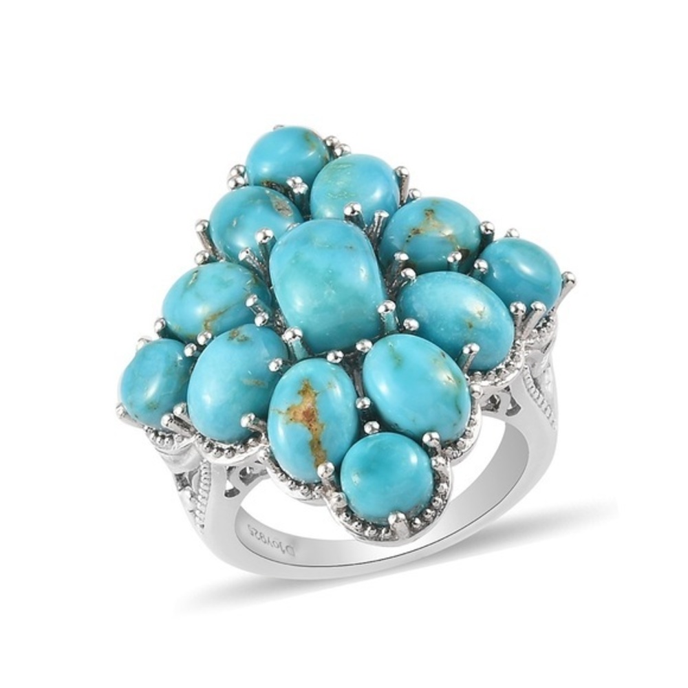 USA Turquoise cluster ring sterling silver size 7